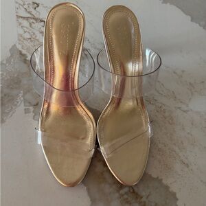 SCHUTZ Gold Heels with Clear Straps